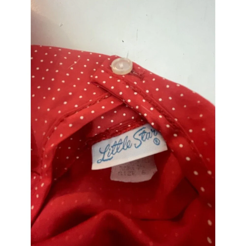 Vintage Little Stars Girls 6 Red Polka Dot Prairie Dress Puff Sleeve Ruffle Belt